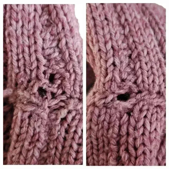 Handmade Wool Blend Sweater Women L Pink Pom Knit Cable Pullover Cottagecore - Picture 6 of 7